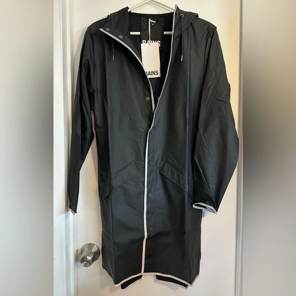 NWT RAINS Unisex Long Black Reflective Rain Jacket XS - Picture 4 of 16